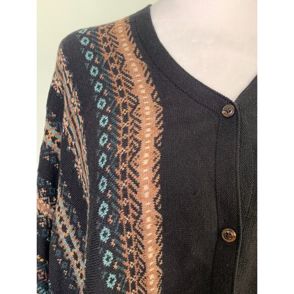 J Jill Black Brown Teal Fair Isle Aztec Poncho Pullover Sweater One Size - Picture 5 of 10
